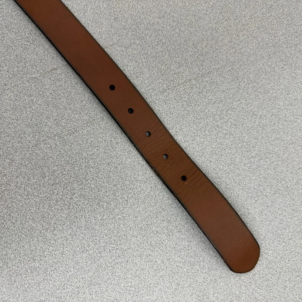 Polo Ralph Lauren Belt Mens 36 Brown Leather Plaque Logo Silver Tone Buckle